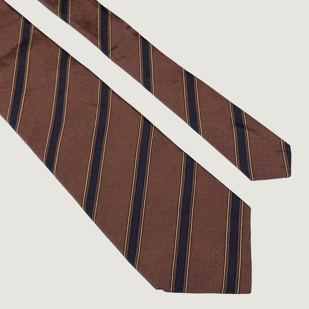 Cacharel Tie Brown Navy Blue Stripe Silk Italy Vintage Necktie Business 54x3.25"